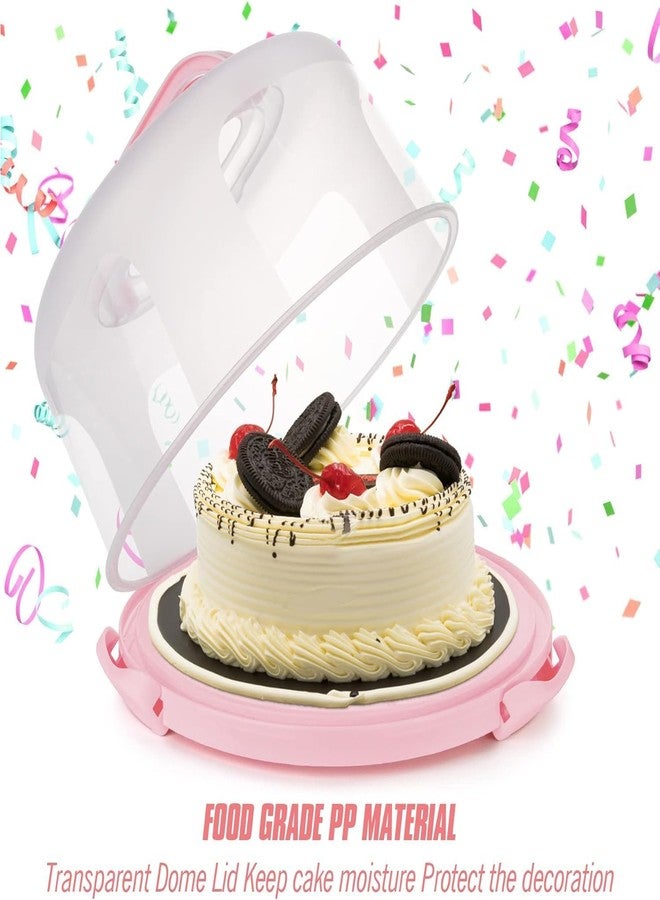 VERAT حامل كيك فيرات بغطاء ومقبض / حاويات كيك / حامل كيك مقاس 11 بوصة / حامل كيك بثلاثة مقابض / علبة تغليف كيك / غطاء بلاستيكي بقاعدة ثلاثية الجوانب / حامل تخزين دائري (وردي فاتح) - Image 5